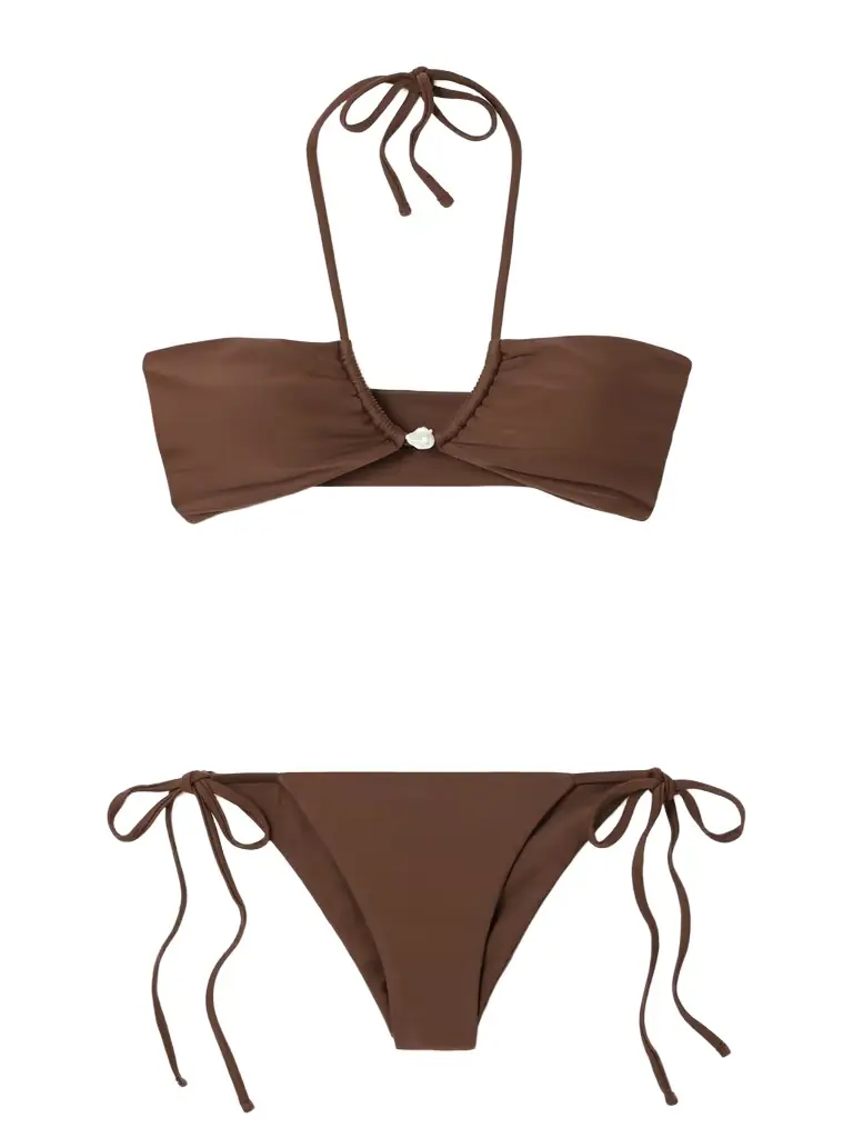 Bahia Pearl-embellished Stretch-econyl® Halterneck Bikini