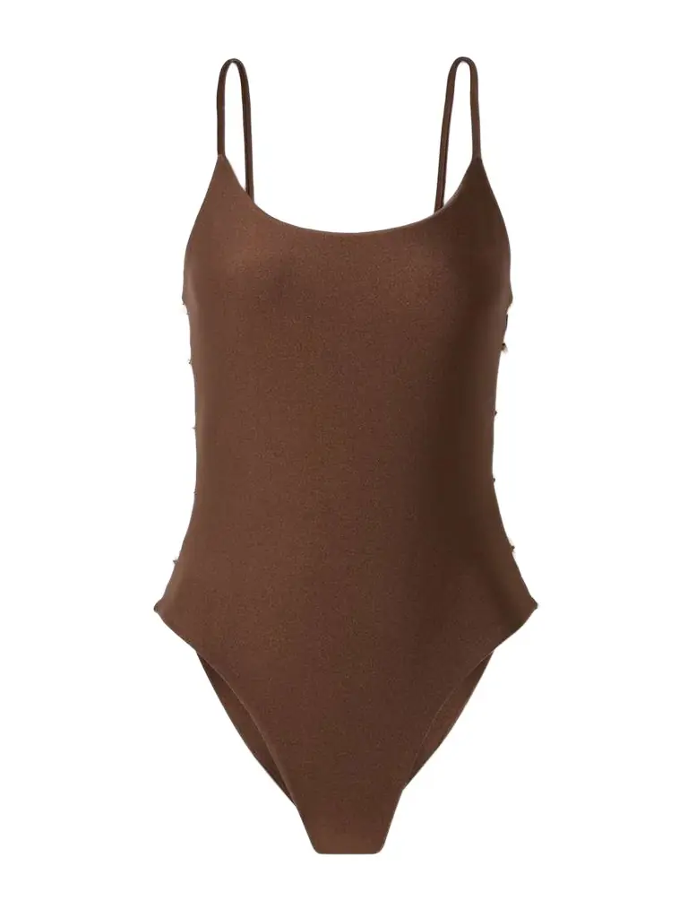 SARA CRISTINA Ocean Pearl-embellished Cutout Stretch-econyl® Swimsuit | Thumbnail 1 SARA CRISTINA Ocean Pearl-embellished Cutout Stretch-econyl® Swimsuit | Thumbnail 1