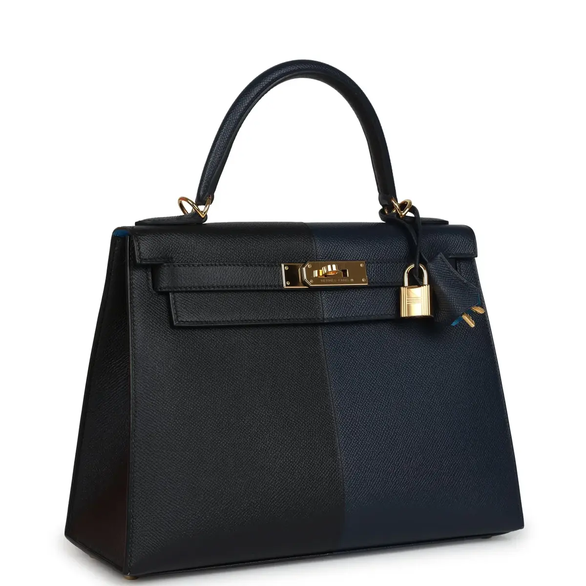 HERMÈS Pre-owned Hermes Kelly Sellier 28 Casaque Bleu Indigo, Black, Bleu Frida Epsom Palladium Hardware | Thumbnail 2 HERMÈS Pre-owned Hermes Kelly Sellier 28 Casaque Bleu Indigo, Black, Bleu Frida Epsom Palladium Hardware | Thumbnail 2