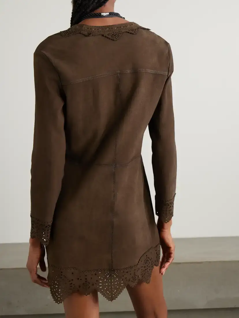 Isabel Marant Charlina Lace-up Scalloped Perforated Suede Mini Dress | Thumbnail 3 Isabel Marant Charlina Lace-up Scalloped Perforated Suede Mini Dress | Thumbnail 3