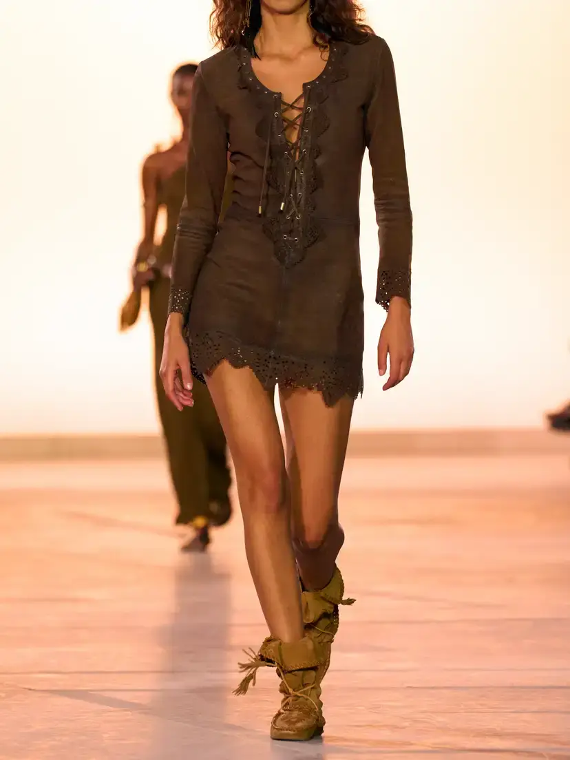Isabel Marant Charlina Lace-up Scalloped Perforated Suede Mini Dress | Thumbnail 4 Isabel Marant Charlina Lace-up Scalloped Perforated Suede Mini Dress | Thumbnail 4