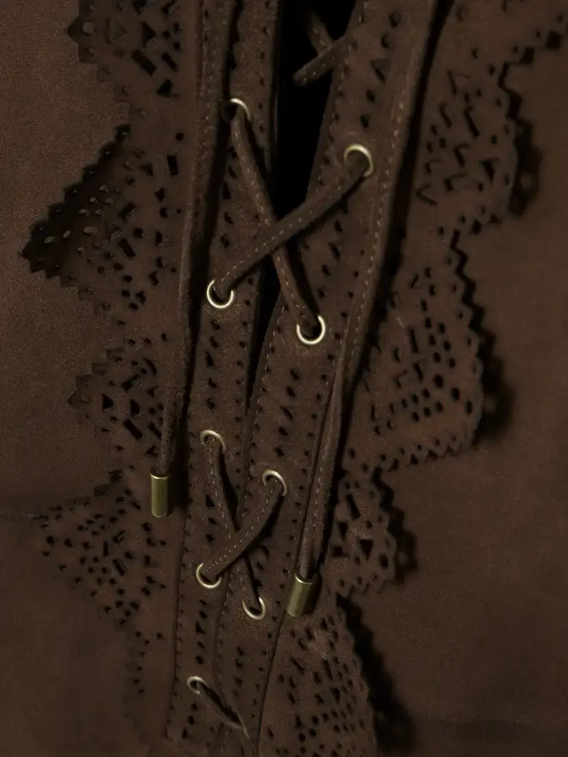 Isabel Marant Charlina Lace-up Scalloped Perforated Suede Mini Dress | Thumbnail 5 Isabel Marant Charlina Lace-up Scalloped Perforated Suede Mini Dress | Thumbnail 5