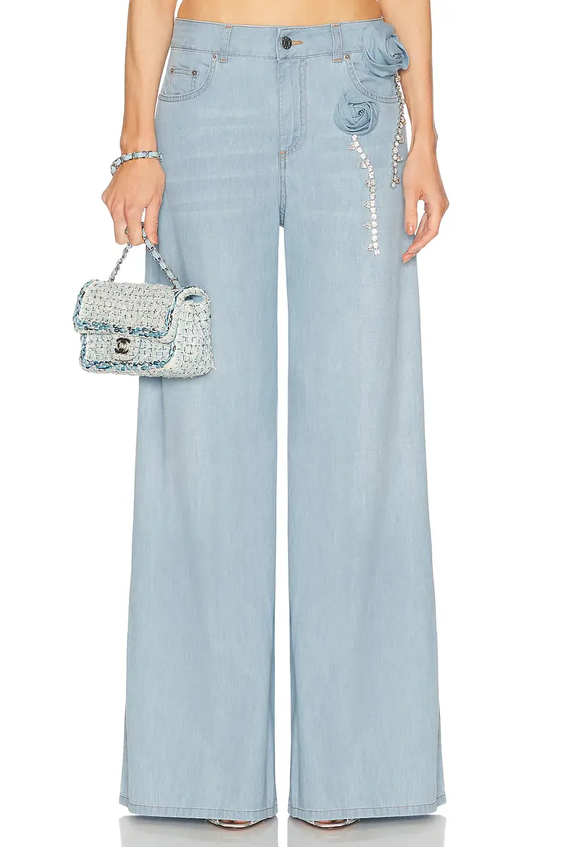 AREA Crystal Rosette Wide Leg Jeans | Thumbnail 3 AREA Crystal Rosette Wide Leg Jeans | Thumbnail 3