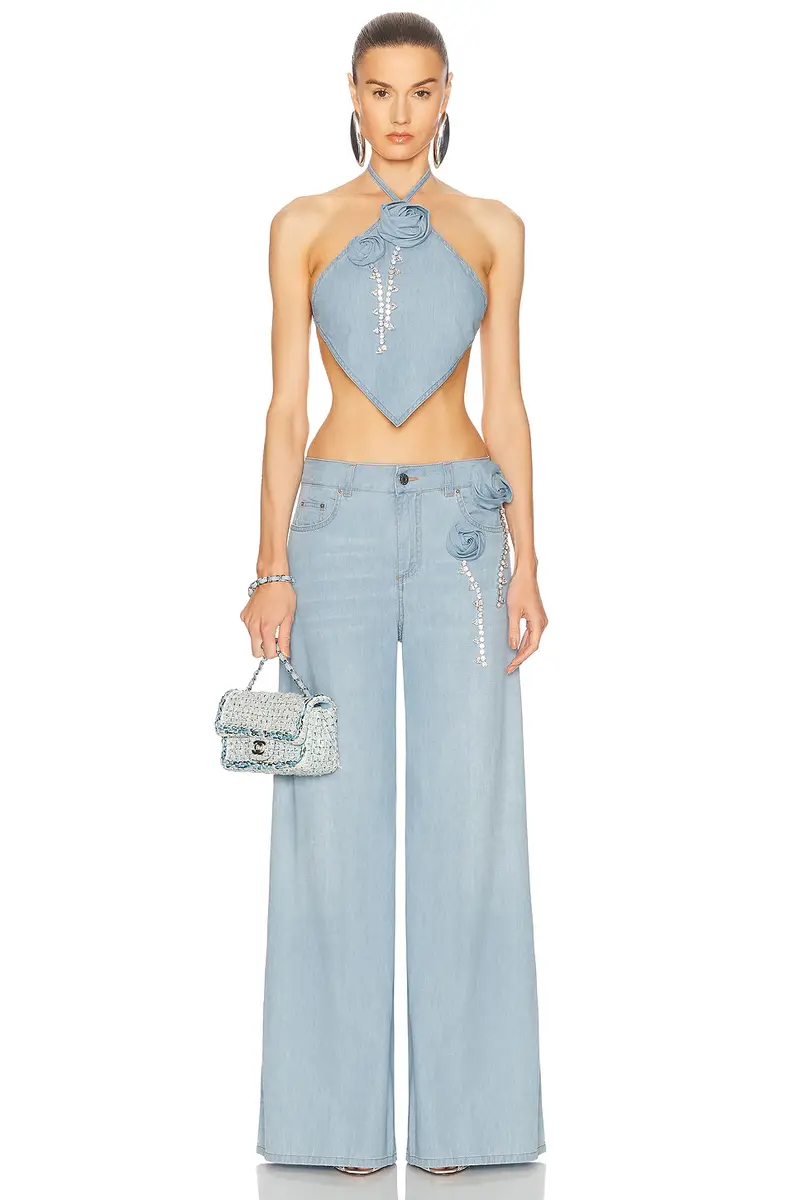 AREA Crystal Rosette Wide Leg Jeans | Thumbnail 8 AREA Crystal Rosette Wide Leg Jeans | Thumbnail 8
