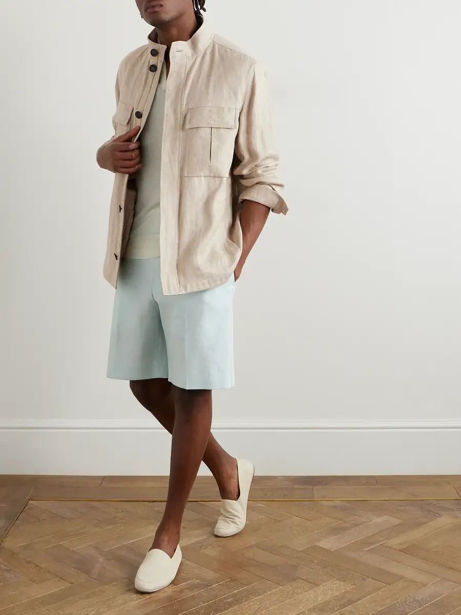 Zegna Leather-Trimmed Linen Overshirt - Men | Thumbnail 2 Zegna Leather-Trimmed Linen Overshirt - Men | Thumbnail 2