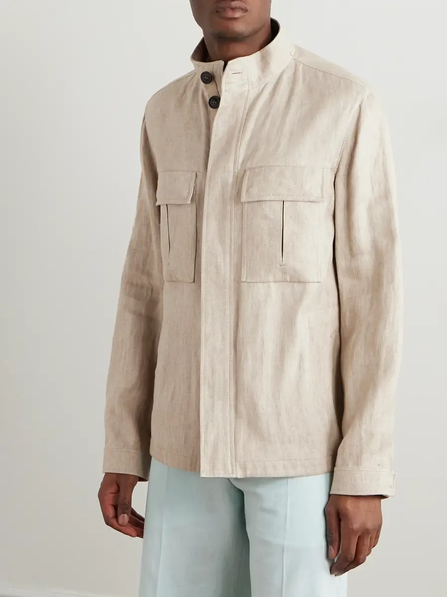 Zegna Leather-Trimmed Linen Overshirt - Men | Thumbnail 3 Zegna Leather-Trimmed Linen Overshirt - Men | Thumbnail 3