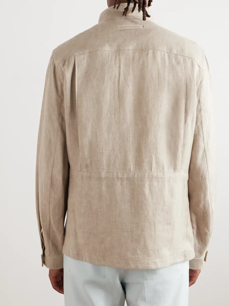 Zegna Leather-Trimmed Linen Overshirt - Men | Thumbnail 4 Zegna Leather-Trimmed Linen Overshirt - Men | Thumbnail 4