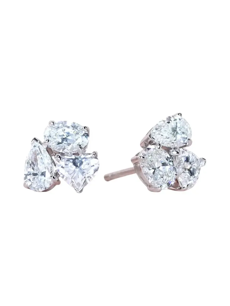 2.0ct Diamond 18K Gold Cluster Heart Earrings