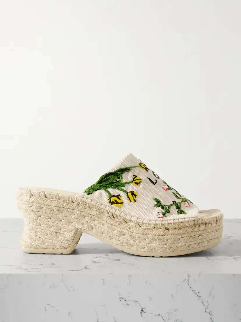 Loewe + Paula's Ibiza Petal Embroidered Canvas Platform Espadrille Mules | Image 1 Loewe + Paula's Ibiza Petal Embroidered Canvas Platform Espadrille Mules | Image 1