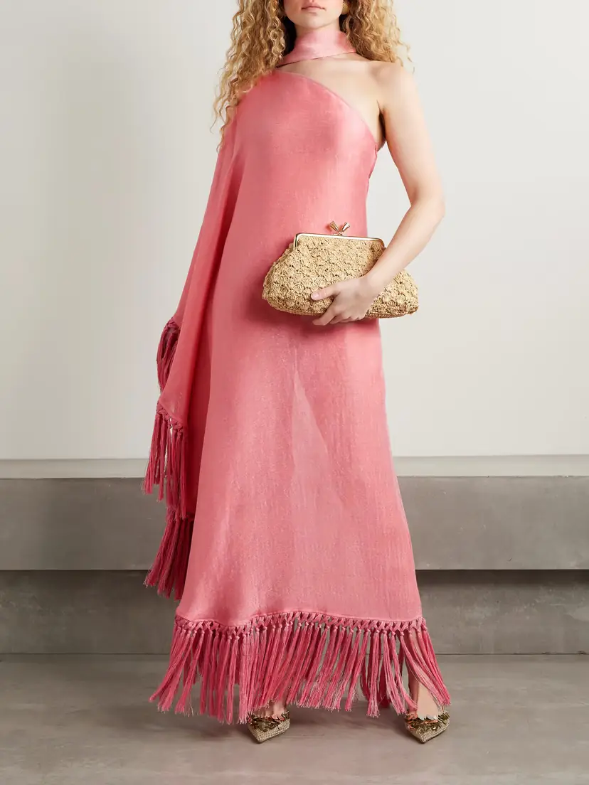 Taller Marmo Arno One-sleeve Fringed Linen-blend Gown | Thumbnail 2 Taller Marmo Arno One-sleeve Fringed Linen-blend Gown | Thumbnail 2
