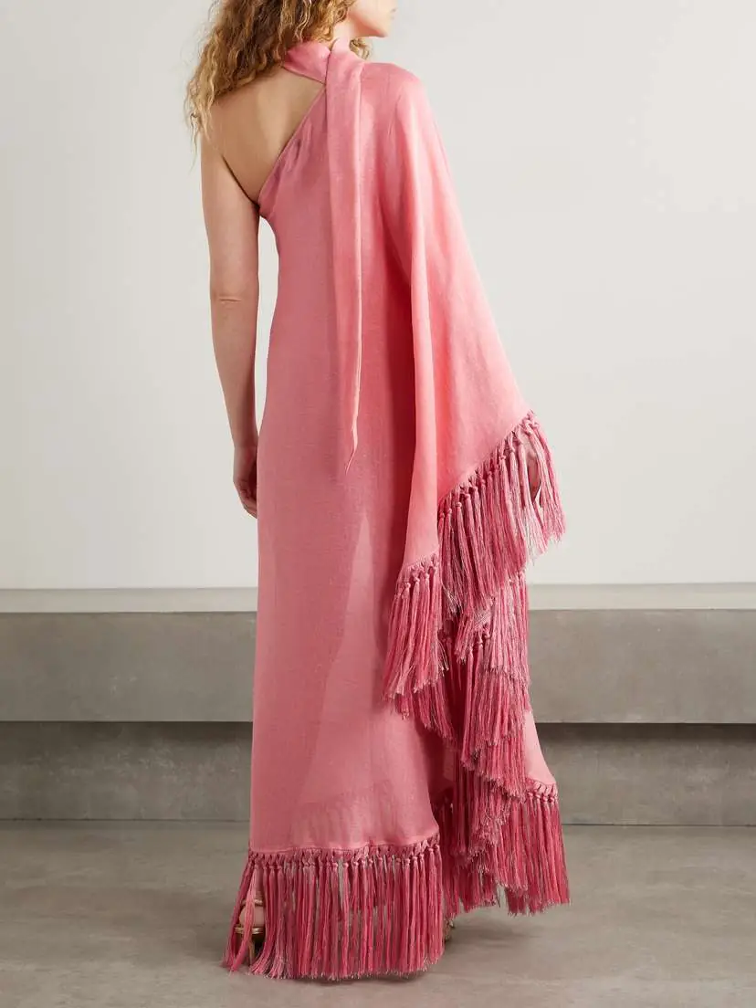 Taller Marmo Arno One-sleeve Fringed Linen-blend Gown | Thumbnail 3 Taller Marmo Arno One-sleeve Fringed Linen-blend Gown | Thumbnail 3
