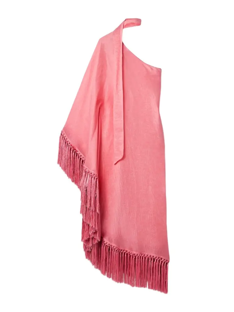 Arno One-sleeve Fringed Linen-blend Gown