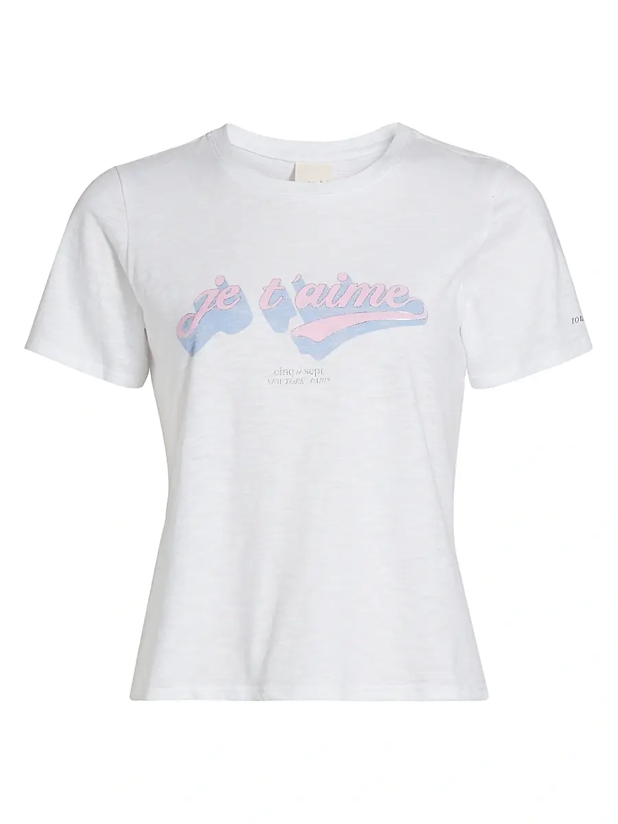 Cinq à Sept Women's Je T'aime Logo Shrunken T-Shirt - White Multi | Image 1 Cinq à Sept Women's Je T'aime Logo Shrunken T-Shirt - White Multi | Image 1