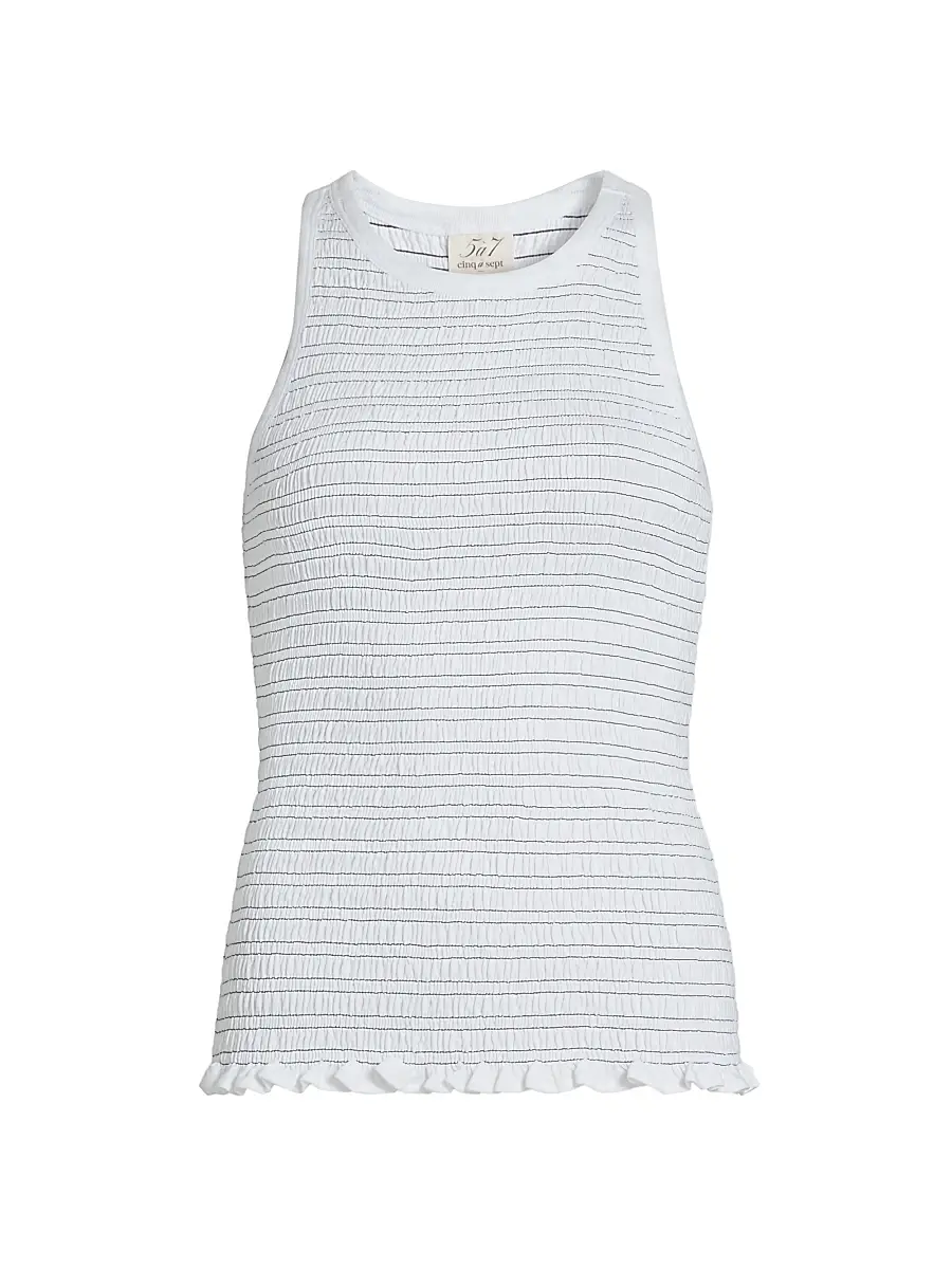 Cinq à Sept Women's Fawn Smocked Top - White Navy | Image 1 Cinq à Sept Women's Fawn Smocked Top - White Navy | Image 1