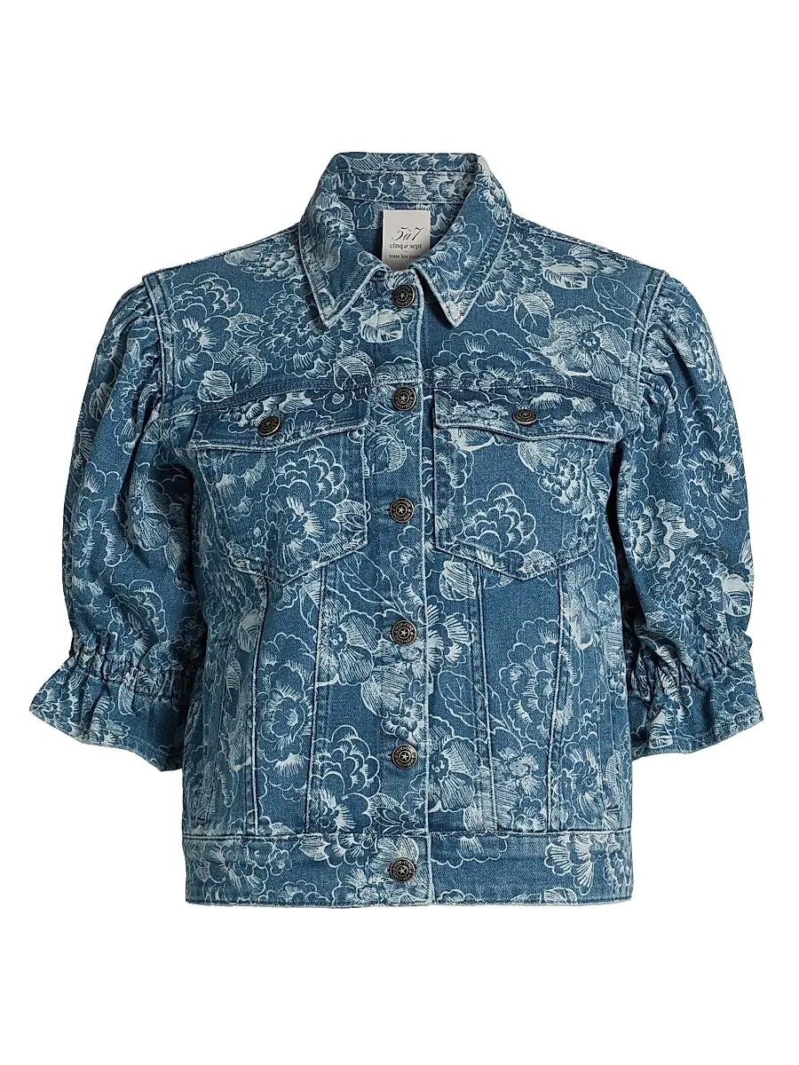 Cinq à Sept Women's Sketchbook Floral Sylvain Jacket - Indigo White | Image 1 Cinq à Sept Women's Sketchbook Floral Sylvain Jacket - Indigo White | Image 1