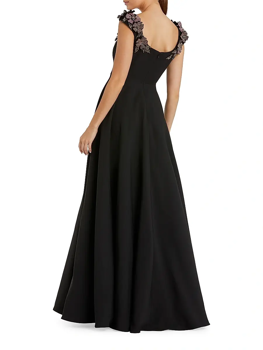 Mac Duggal Women's Rhinestone Flowers Crêpe Ball Gown - Black | Thumbnail 2 Mac Duggal Women's Rhinestone Flowers Crêpe Ball Gown - Black | Thumbnail 2