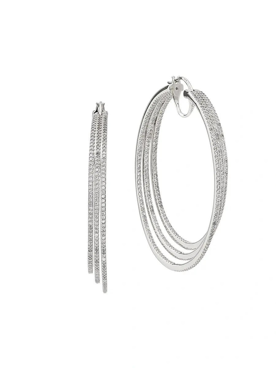 Adriana Orsini Women's Sterling Silver & Cubic Zirconia Triple-Hoop Earrings - Rhodium | Image 1 Adriana Orsini Women's Sterling Silver & Cubic Zirconia Triple-Hoop Earrings - Rhodium | Image 1