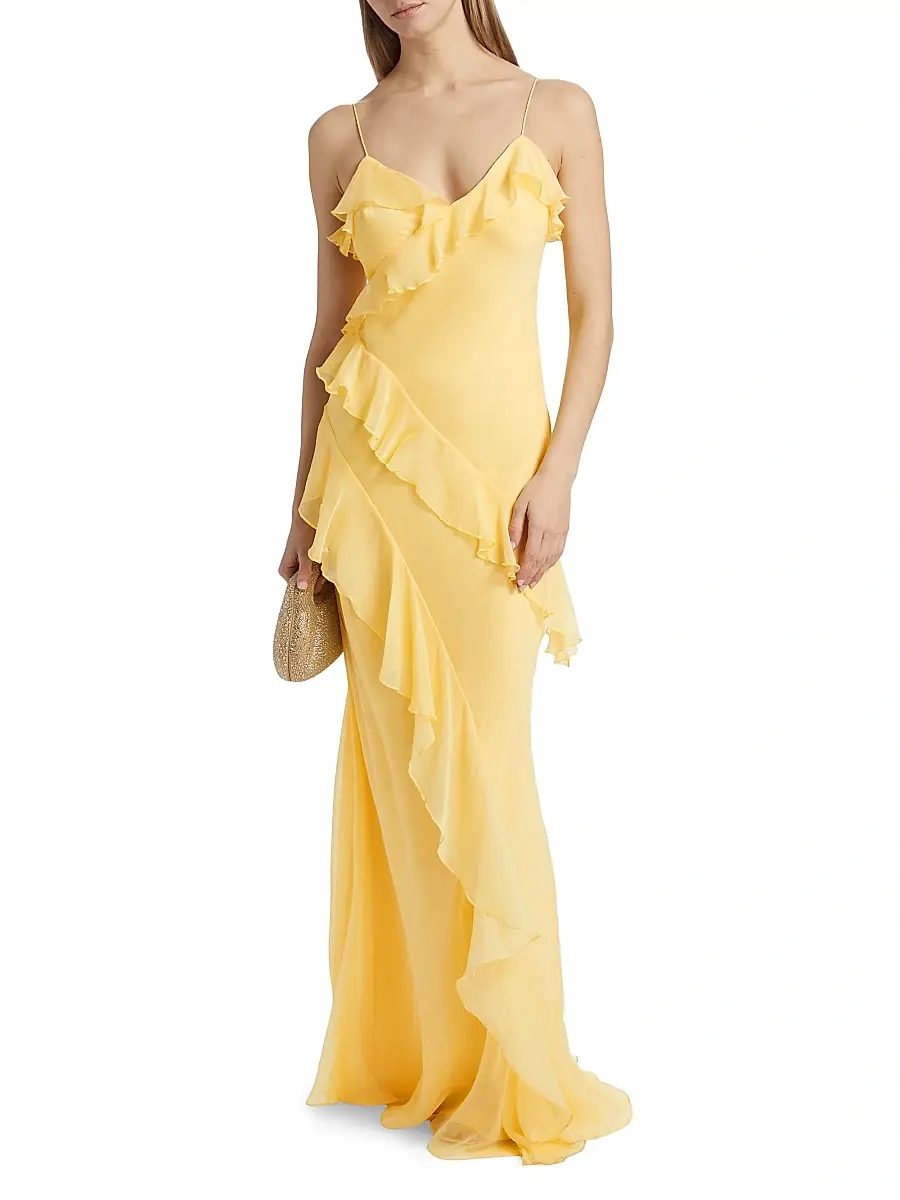 Amur Women's Sophia Chiffon Ruffle-Trim Gown | Thumbnail 3