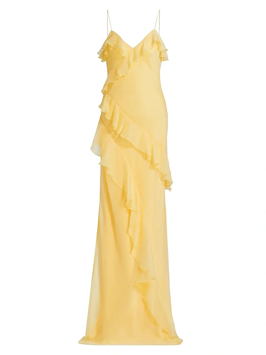 AMUR Women's Sophia Chiffon Ruffle-Trim Gown - Lotus | Image 1 AMUR Women's Sophia Chiffon Ruffle-Trim Gown - Lotus | Image 1