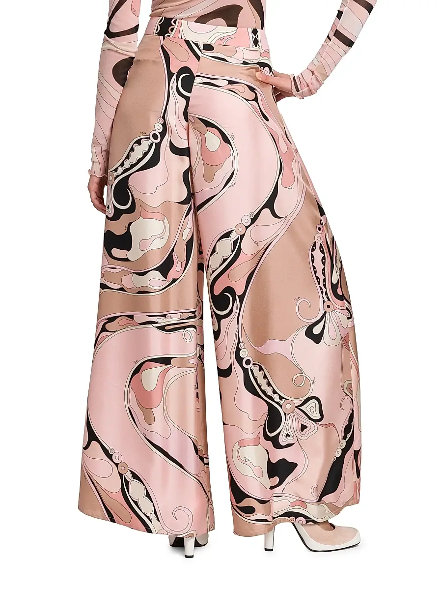Pucci Women's Printed Silk Twill Wide-Leg Pants - Natural | Thumbnail 5 Pucci Women's Printed Silk Twill Wide-Leg Pants - Natural | Thumbnail 5