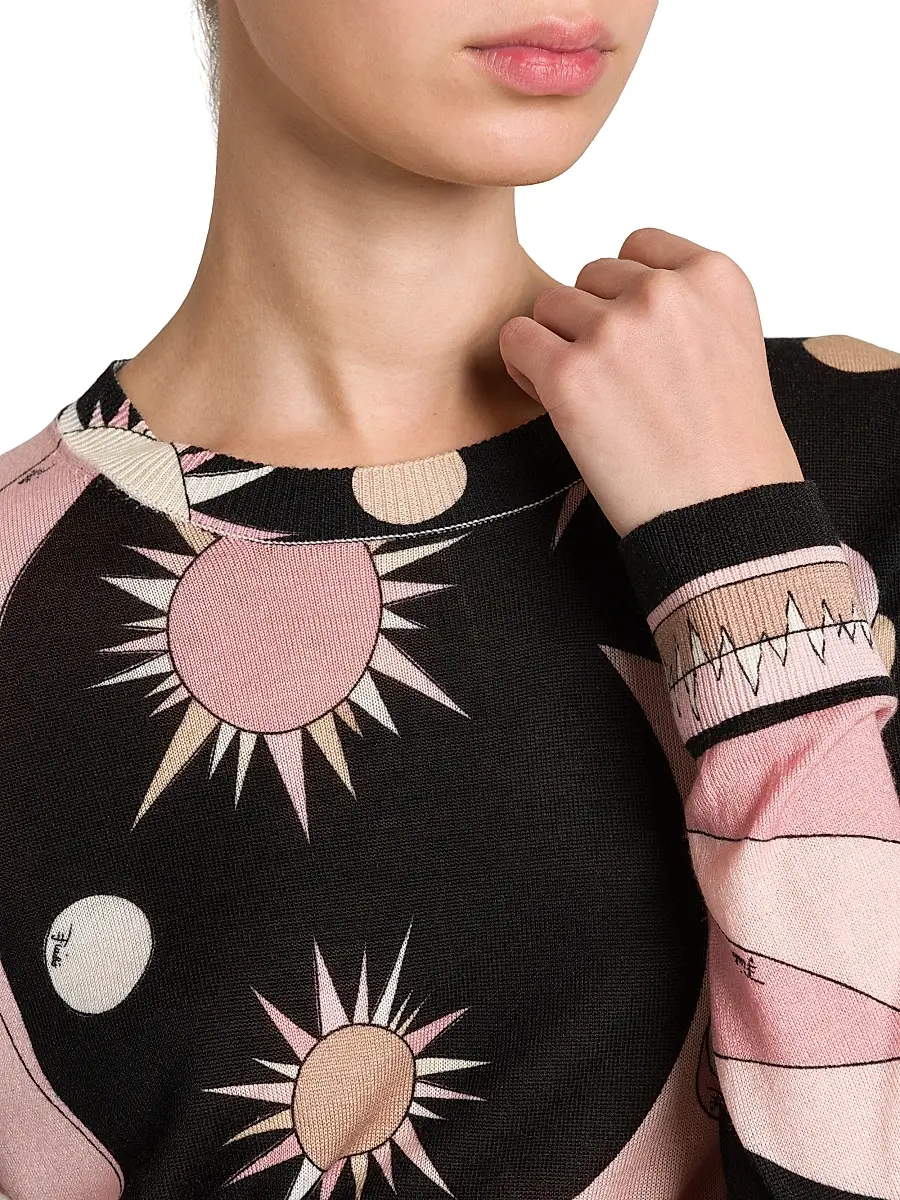 Pucci Women's Wool-Silk Intarsia Crewneck Sweater - Natural Nero | Thumbnail 6 Pucci Women's Wool-Silk Intarsia Crewneck Sweater - Natural Nero | Thumbnail 6