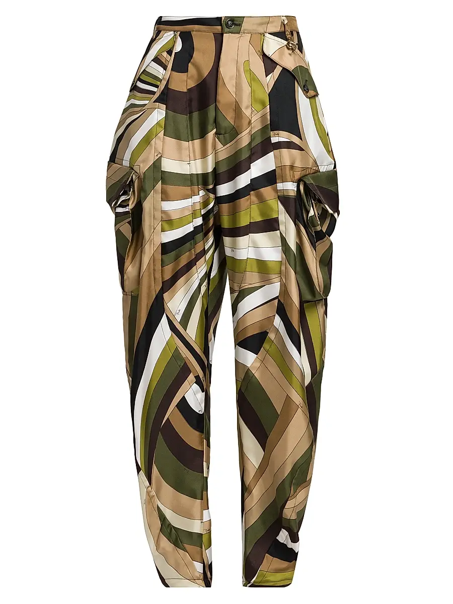 Pucci Women's Silk Cigarette Trousers - Khaki | Image 1 Pucci Women's Silk Cigarette Trousers - Khaki | Image 1