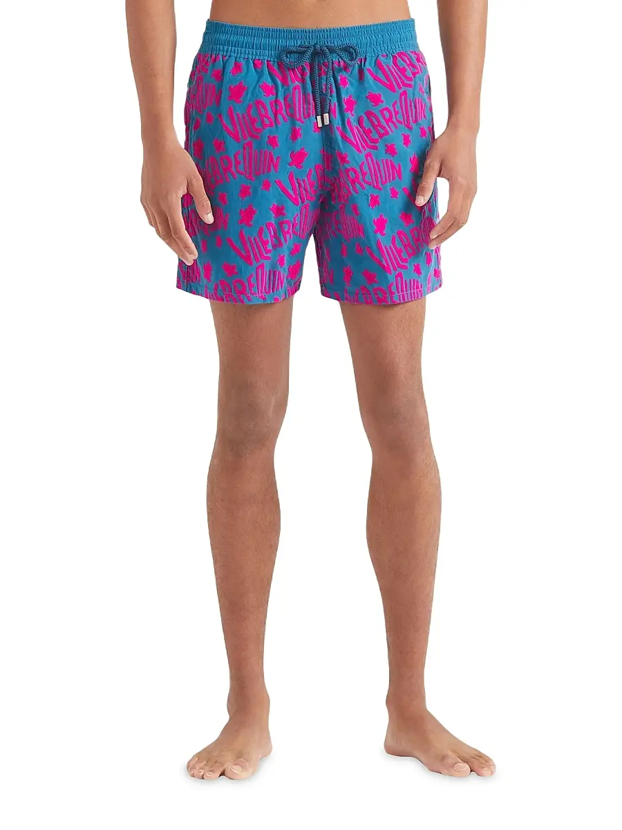 Vilebrequin Men's Ronde des Tortues Logo Flock Swim Shorts | Thumbnail 3