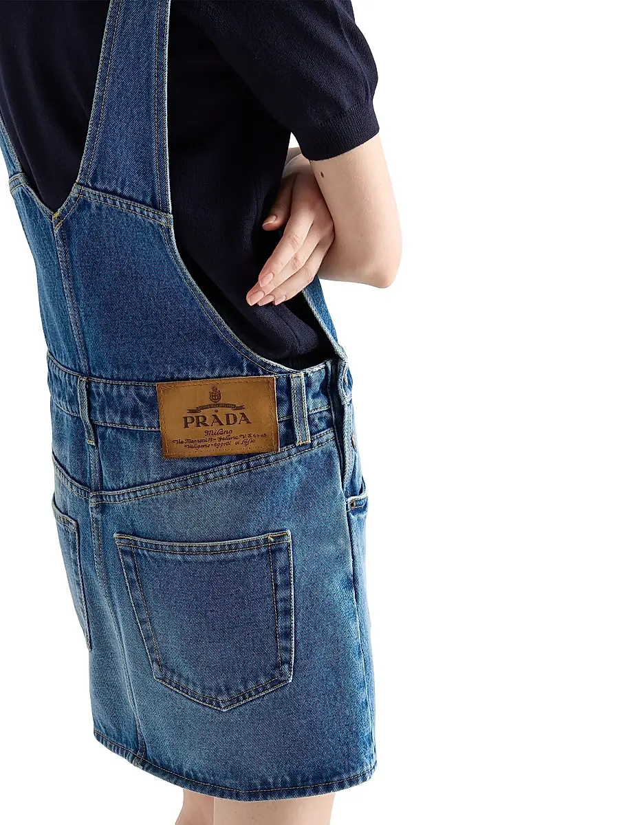 Prada Women's Denim Bib Overall Mini-Dress - Blue | Thumbnail 5 Prada Women's Denim Bib Overall Mini-Dress - Blue | Thumbnail 5