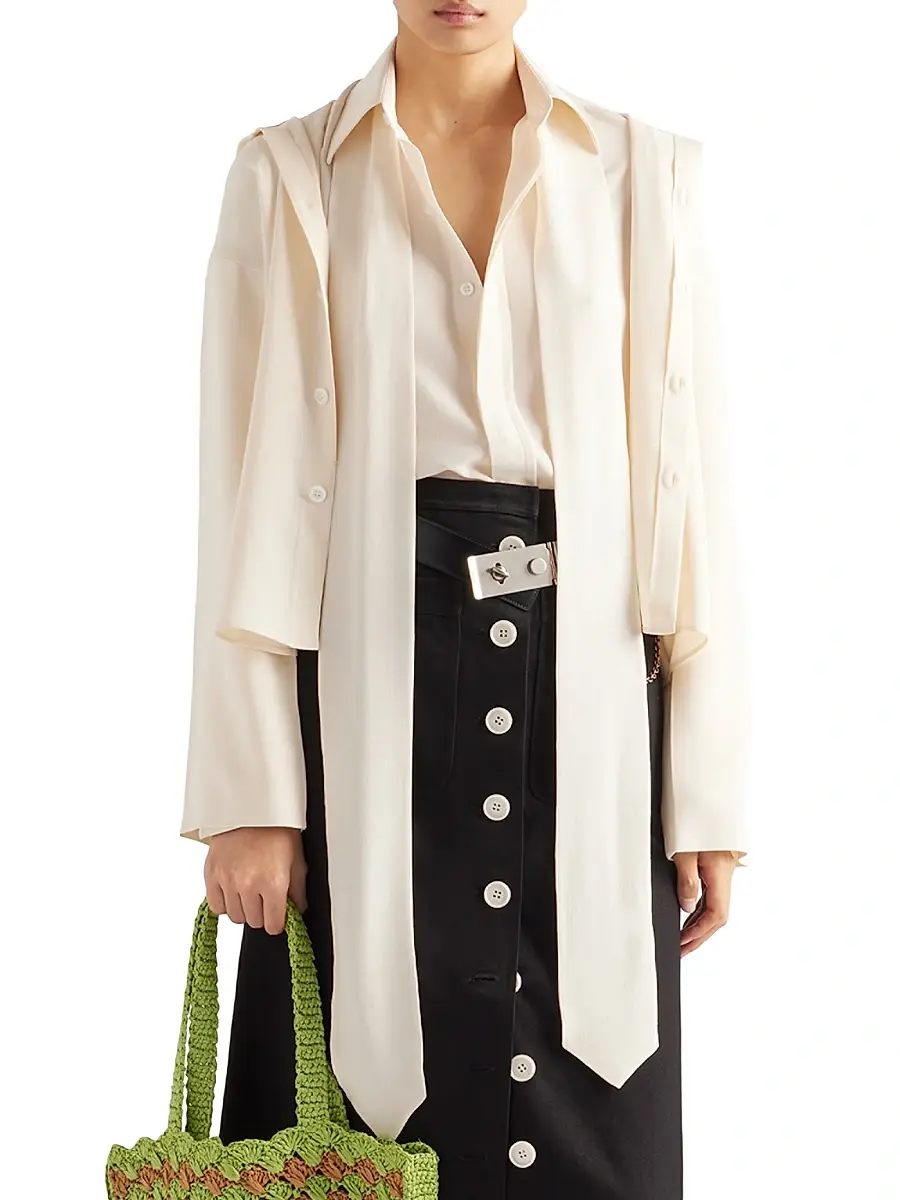 Prada Women's Silk Broadcloth Shirt - Beige Khaki | Thumbnail 2