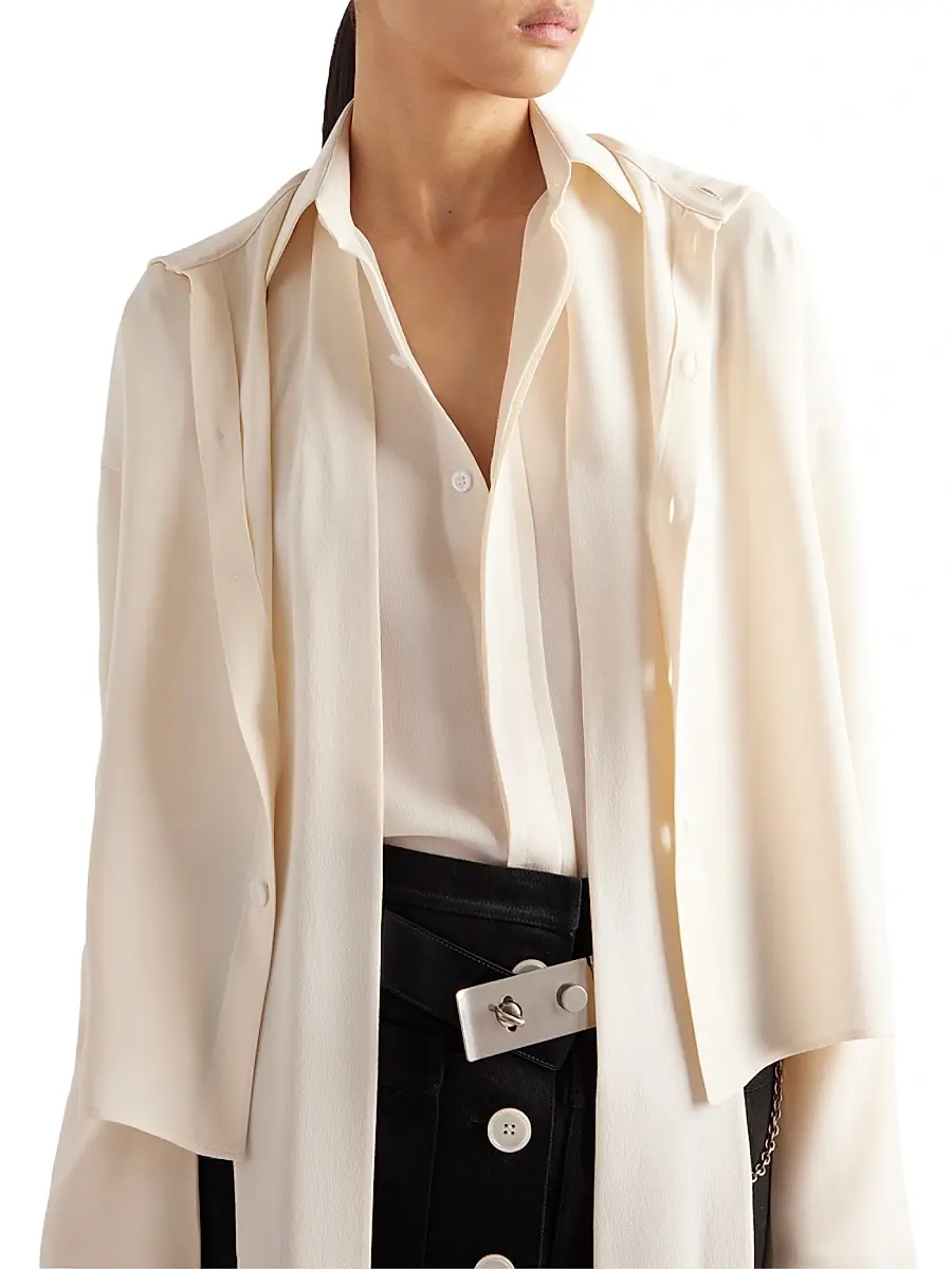 Prada Women's Silk Broadcloth Shirt - Beige Khaki | Thumbnail 4