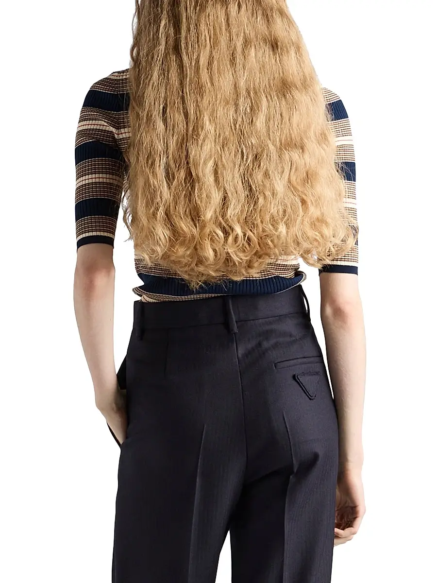 Prada Women's Striped Cotton Polo Shirt - Blue | Thumbnail 3 Prada Women's Striped Cotton Polo Shirt - Blue | Thumbnail 3