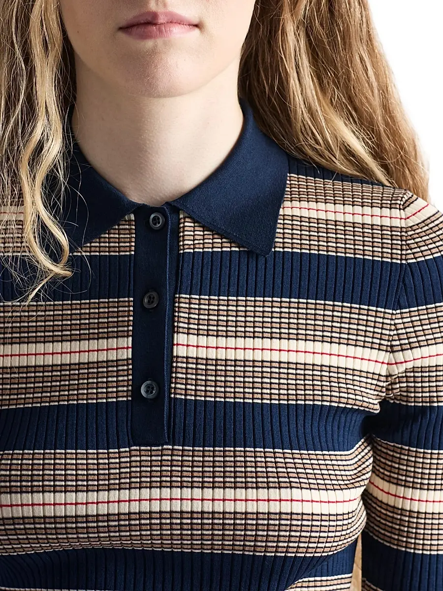 Prada Women's Striped Cotton Polo Shirt - Blue | Thumbnail 4 Prada Women's Striped Cotton Polo Shirt - Blue | Thumbnail 4