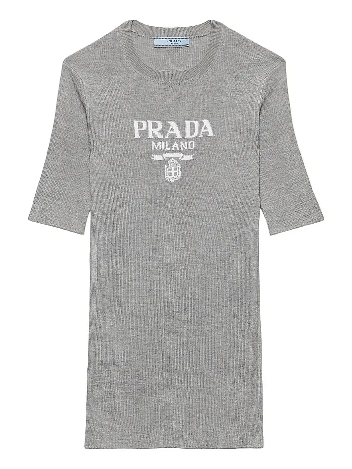 Women's Silk Crewneck Sweater with Logo - Grey