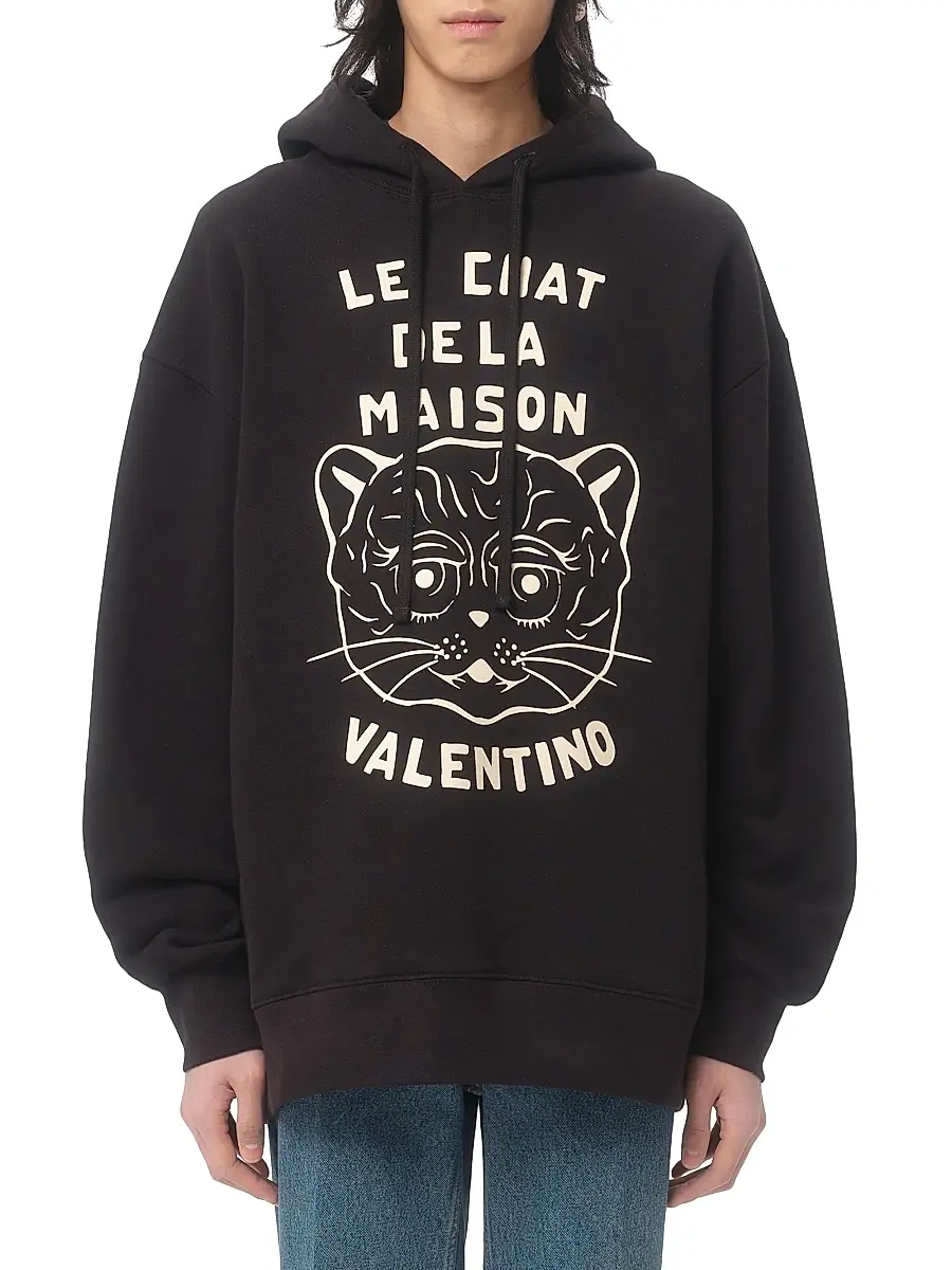 Valentino Men's Cotton Sweatshirt with Chat De La Maison Patch | Thumbnail 2