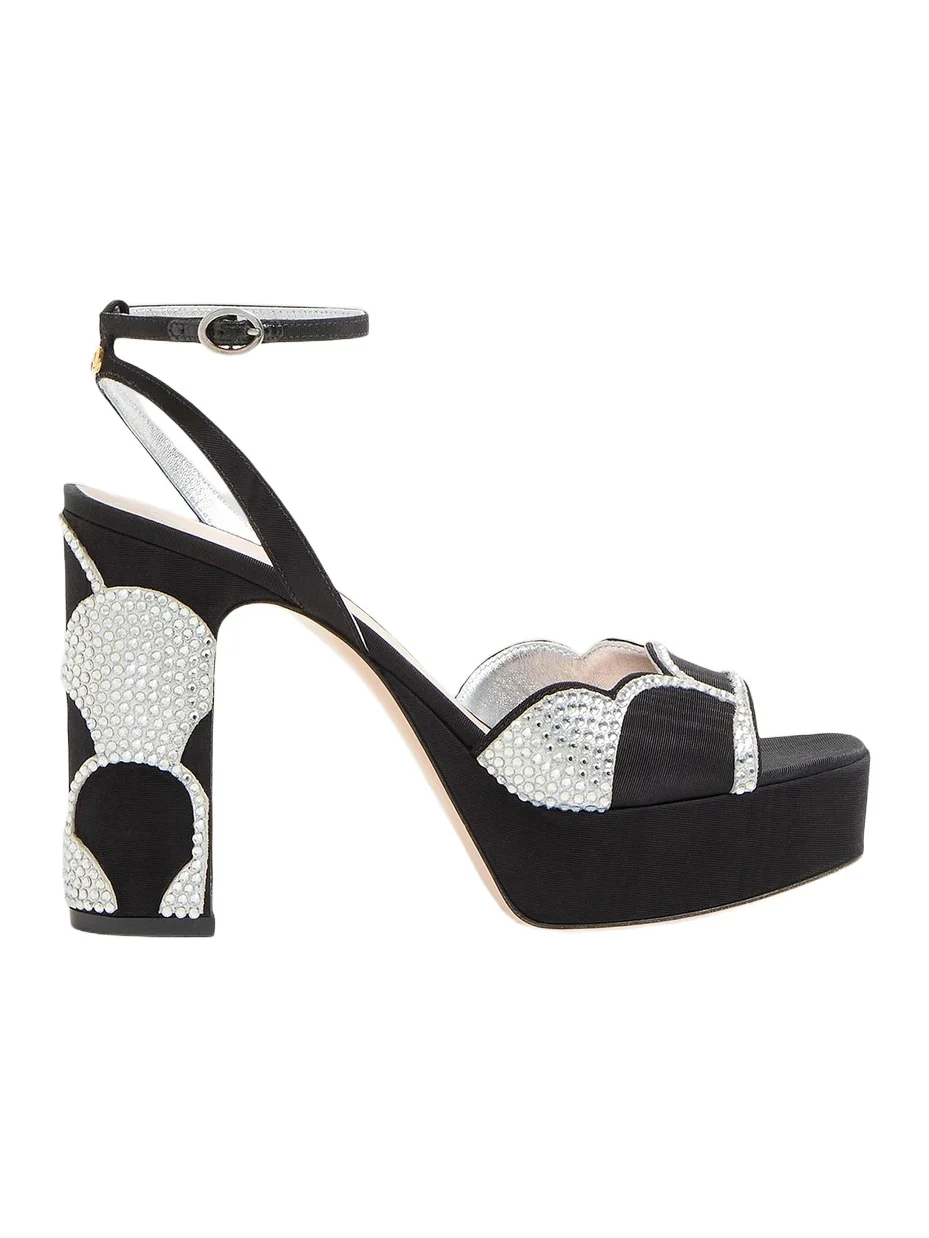 Women's Bowow Platform 115MM Sandals in Moiré Fabric - Black Silver