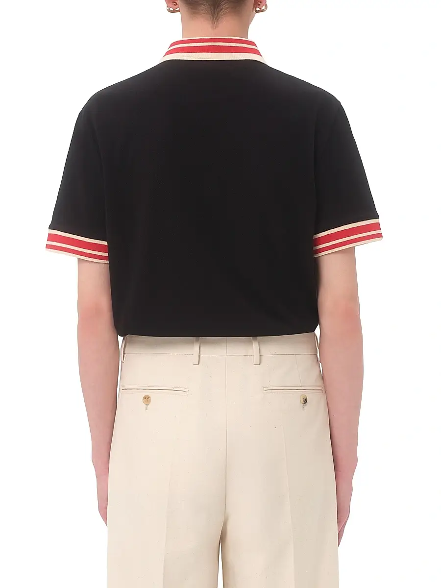Valentino Men's Cotton Piqué Polo Shirt with VLogo Patch - Black | Thumbnail 4 Valentino Men's Cotton Piqué Polo Shirt with VLogo Patch - Black | Thumbnail 4