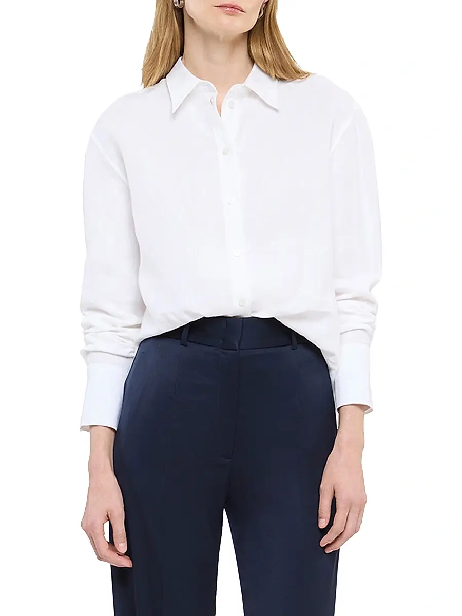 Another Tomorrow Women's Linen Oversized Mens Shirt - White | Thumbnail 2 Another Tomorrow Women's Linen Oversized Mens Shirt - White | Thumbnail 2