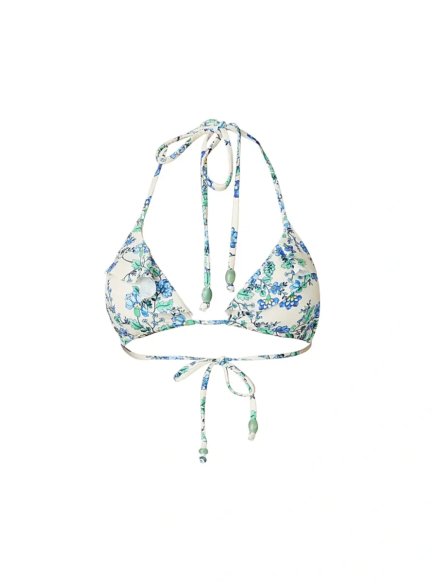 Shoshanna Women's Ruffle Triangle Swim Top - Ocean Blue Multi | Image 1 Shoshanna Women's Ruffle Triangle Swim Top - Ocean Blue Multi | Image 1