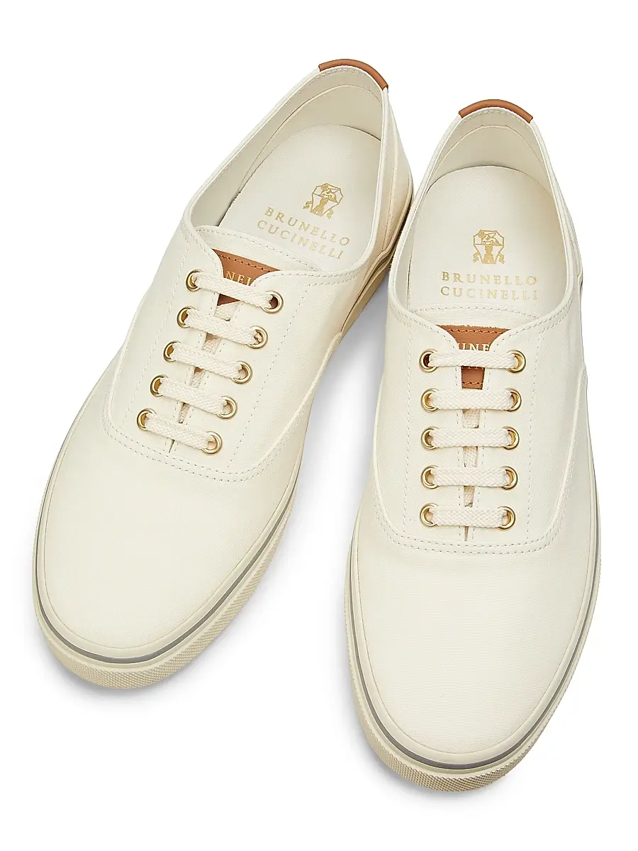 Brunello Cucinelli Men's Canvas & Leather Low-Top Sneakers | Thumbnail 4 Brunello Cucinelli Men's Canvas & Leather Low-Top Sneakers | Thumbnail 4