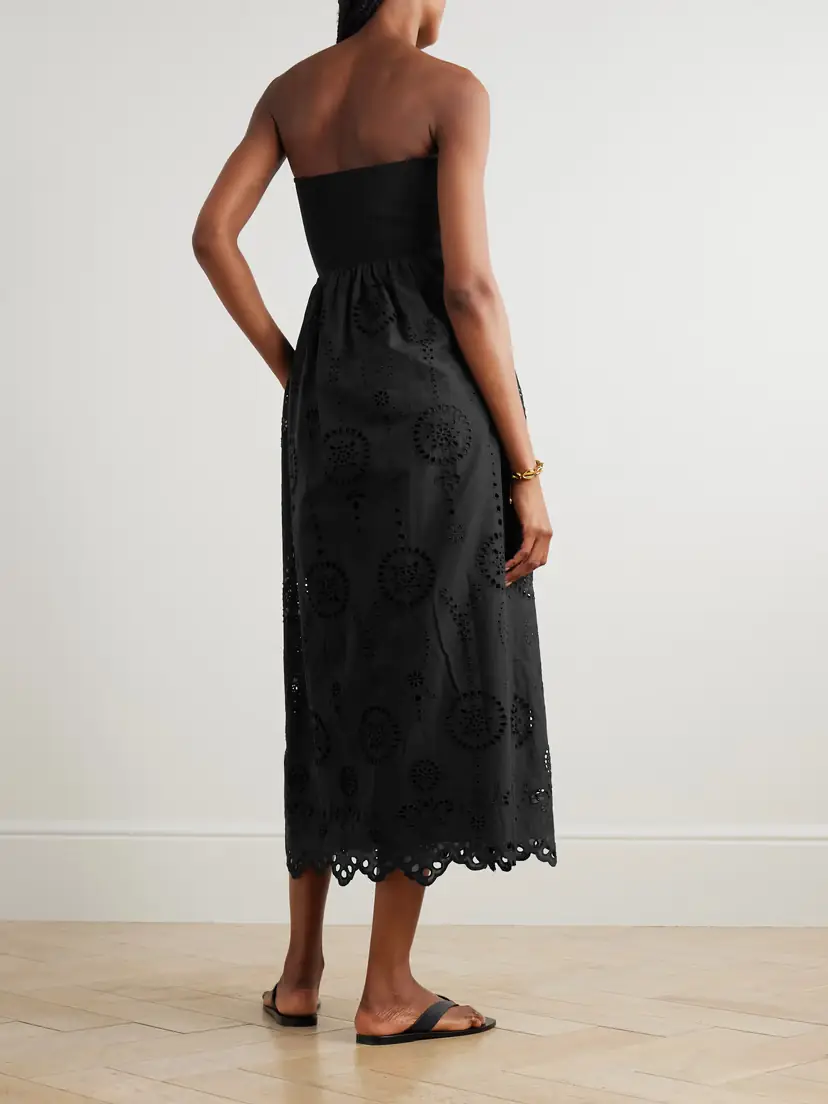 Matteau Strapless Broderie Anglaise Organic Cotton And Stretch-knit Midi Dress | Thumbnail 3 Matteau Strapless Broderie Anglaise Organic Cotton And Stretch-knit Midi Dress | Thumbnail 3