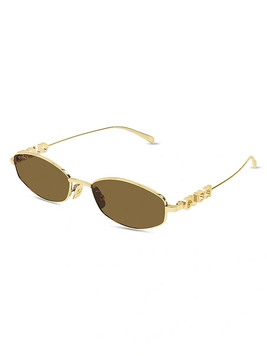 Gucci Women's Block 55MM Logo Oval Sunglasses - Gold Green | Image 1 Gucci Women's Block 55MM Logo Oval Sunglasses - Gold Green | Image 1