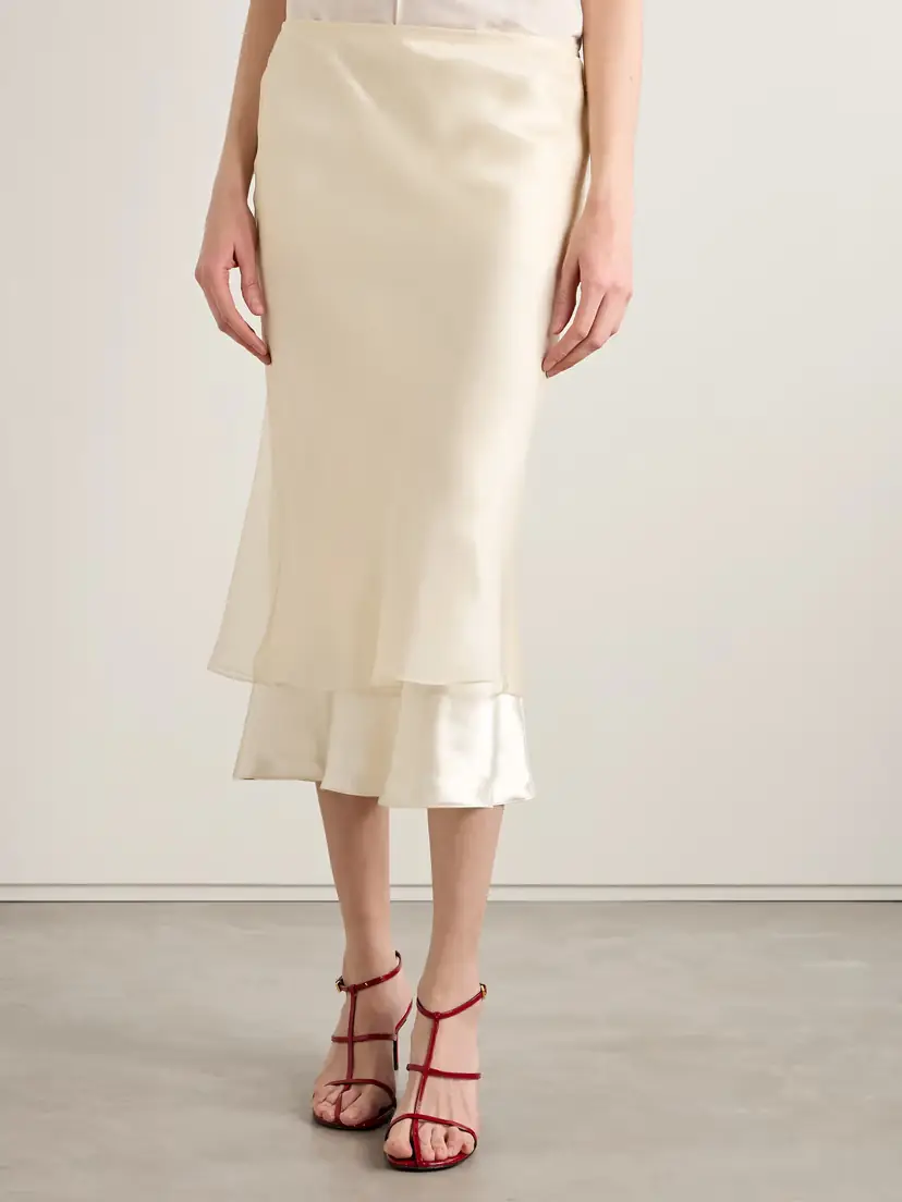Khaite Monina Layered Satin And Organza Midi Skirt | Thumbnail 3