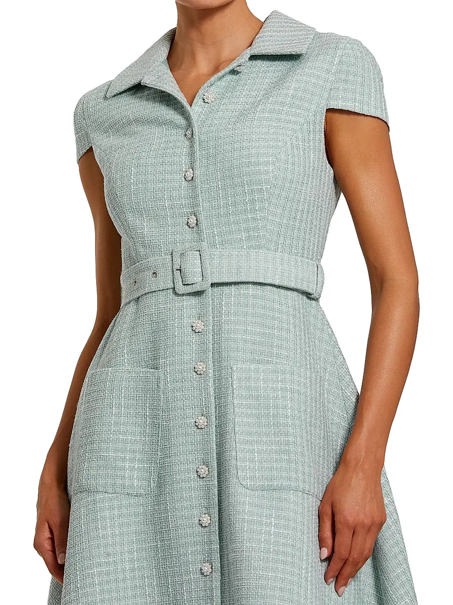 Mac Duggal Women's Tweed Belted Midi-Shirtdress | Thumbnail 3 Mac Duggal Women's Tweed Belted Midi-Shirtdress | Thumbnail 3