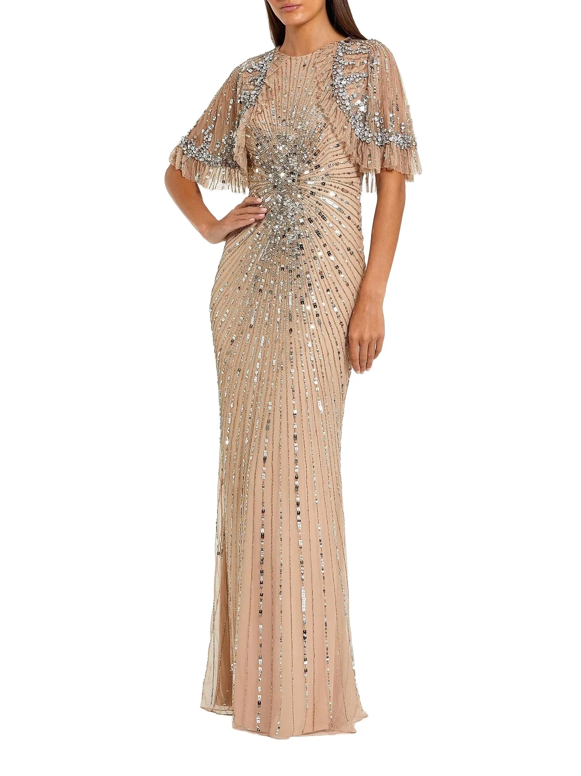 Women's Embellished Tulle Capelet Gown