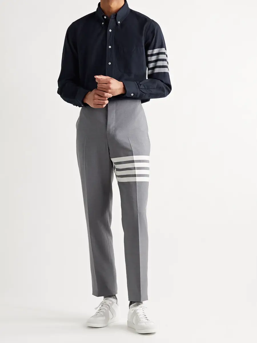 Thom Browne Button-Down Collar Striped Cotton-Flannel Shirt - Men | Thumbnail 2 Thom Browne Button-Down Collar Striped Cotton-Flannel Shirt - Men | Thumbnail 2
