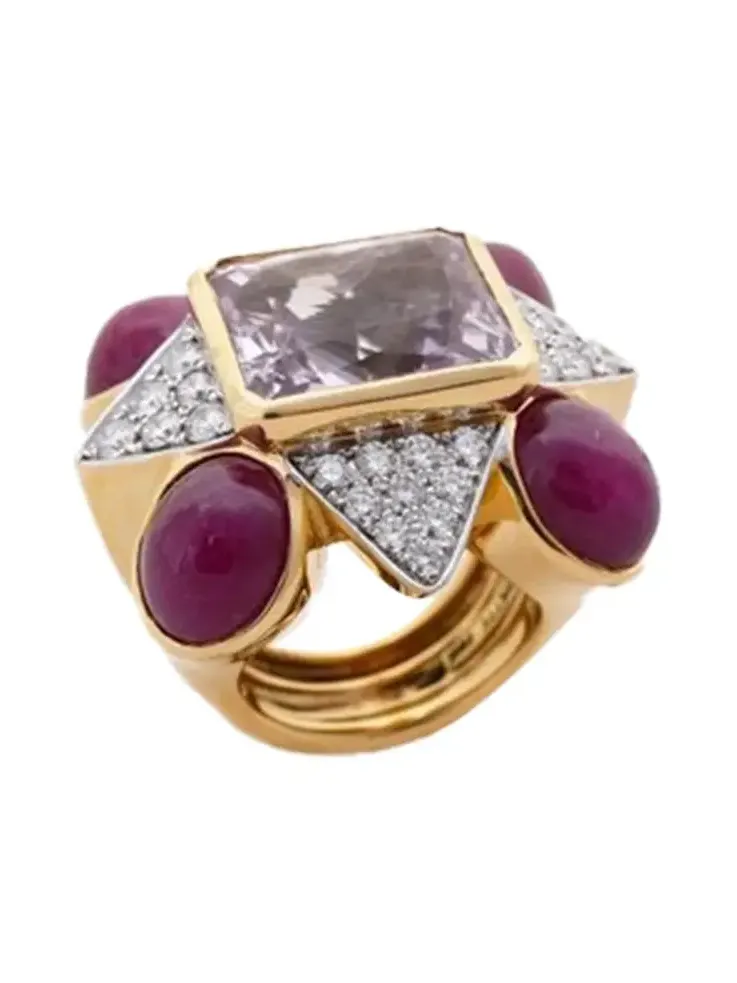 TONY DUQUETTE Ruby Kunzite Diamond Ring