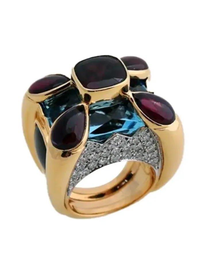 Topaz Garnet Diamond Ring