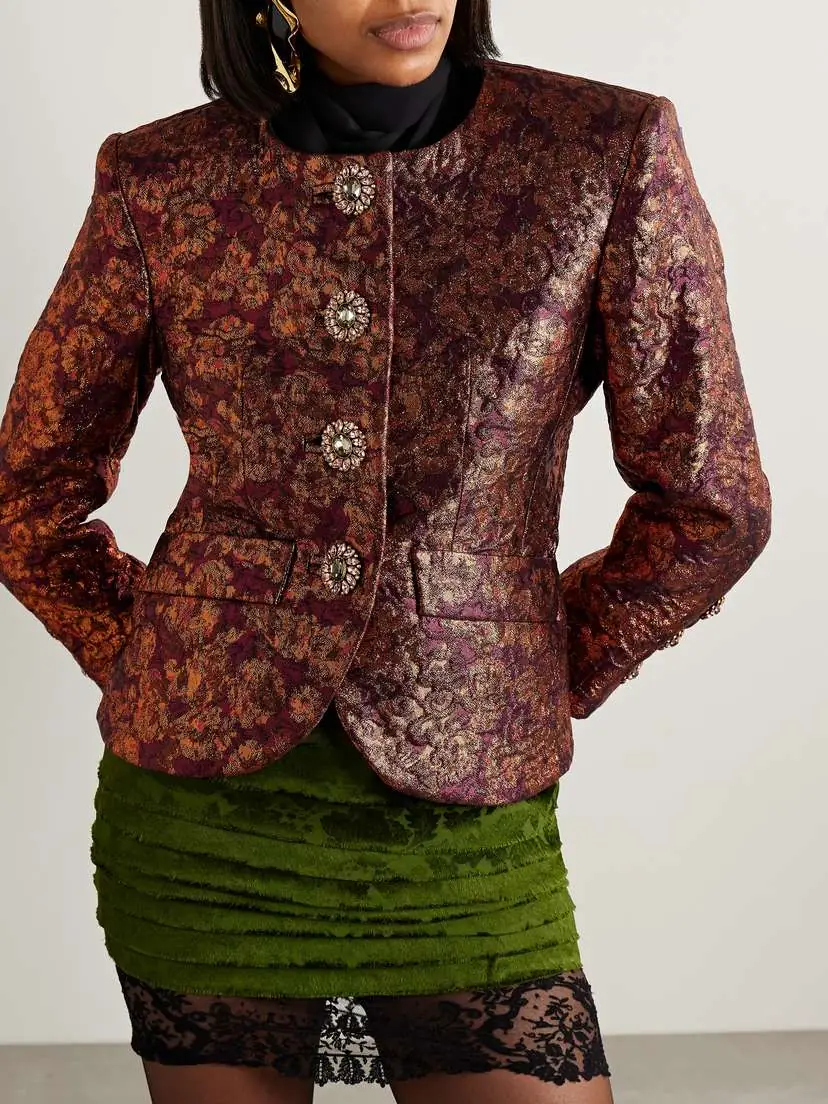 Saint Laurent Crystal-embellished Metallic Wool-blend Brocade Jacket | Thumbnail 3 Saint Laurent Crystal-embellished Metallic Wool-blend Brocade Jacket | Thumbnail 3