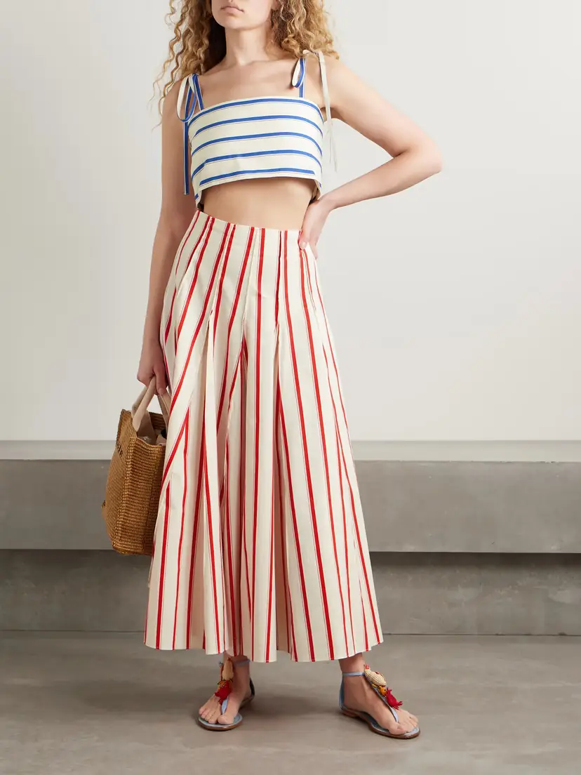 Rosie Assoulin Million Pleats Striped Herringbone Cotton-blend Maxi Skirt | Thumbnail 2 Rosie Assoulin Million Pleats Striped Herringbone Cotton-blend Maxi Skirt | Thumbnail 2
