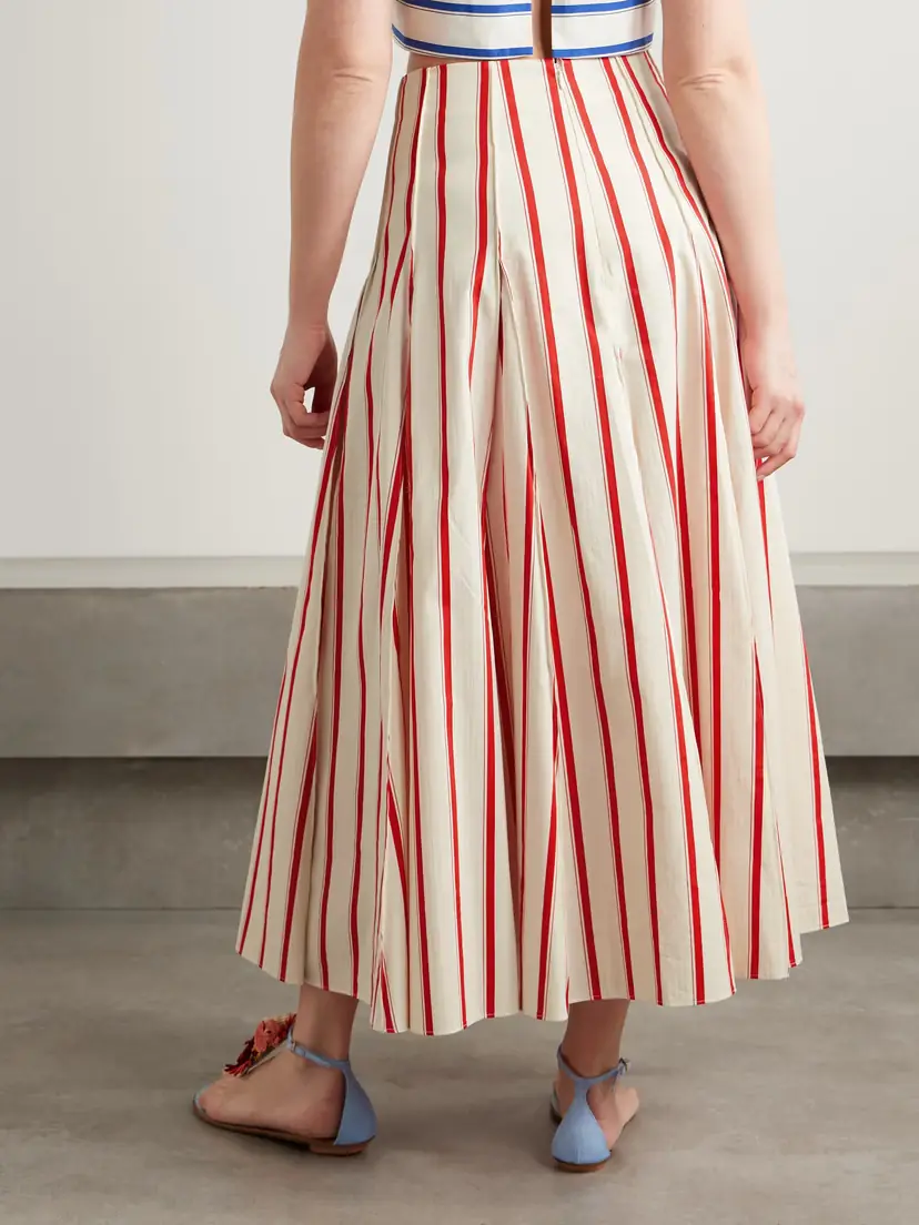 Rosie Assoulin Million Pleats Striped Herringbone Cotton-blend Maxi Skirt | Thumbnail 3 Rosie Assoulin Million Pleats Striped Herringbone Cotton-blend Maxi Skirt | Thumbnail 3